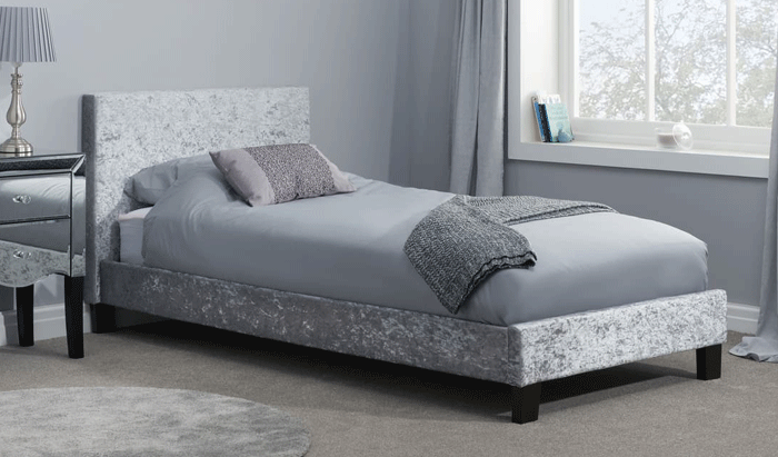 Double Fabric Bedstead In Steel Crushed Velvet