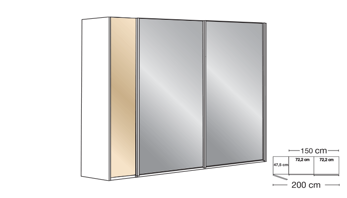 2 Mirrored Door Sliding Wardrobe with Hinged Door Left 200cm