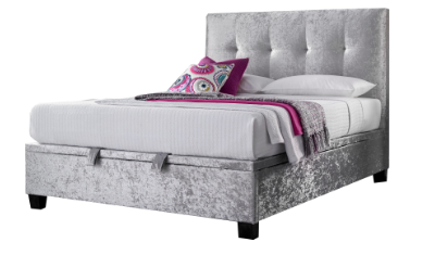 Double Ottoman Bed Crushed Velvet Silver